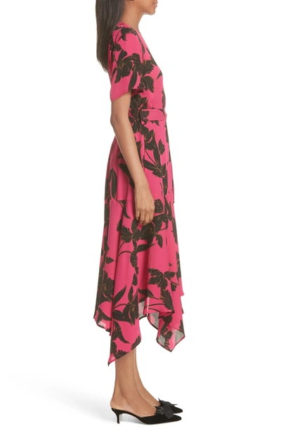 Shop A.l.c Cora Print Silk Midi Wrap Dress In Hot Pink/ Black