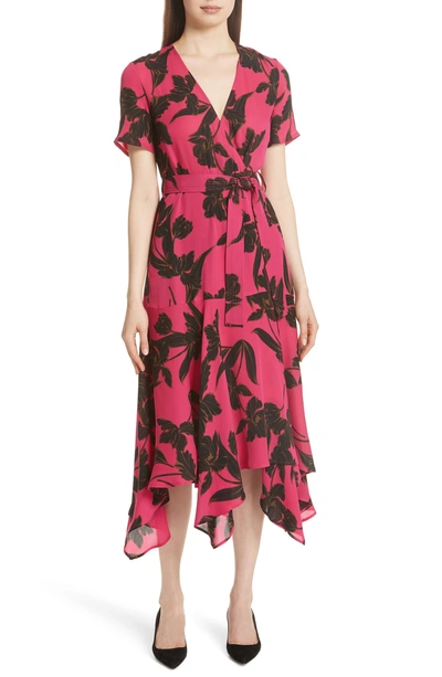 Shop A.l.c Cora Print Silk Midi Wrap Dress In Hot Pink/ Black