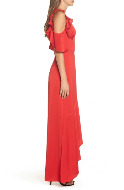 Shop ml Monique Lhuillier Ruffle Cold Shoulder Gown In Red