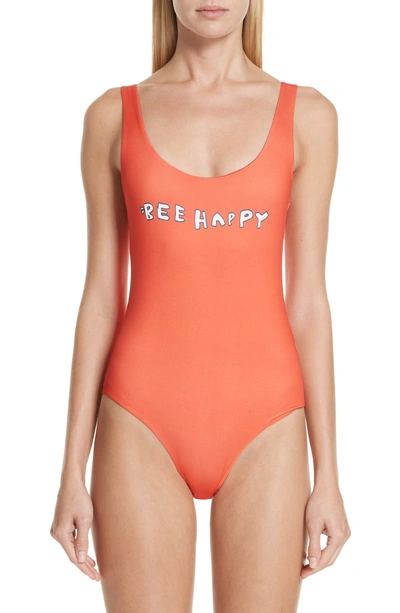 Shop Ganni Profilic One-piece Swimsuit In Big Apple Red