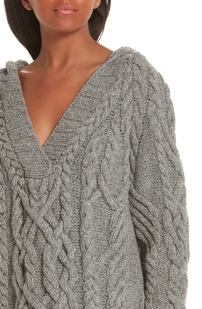 Shop Partow Melange Cable Knit Hooded Sweater In Grey Melange