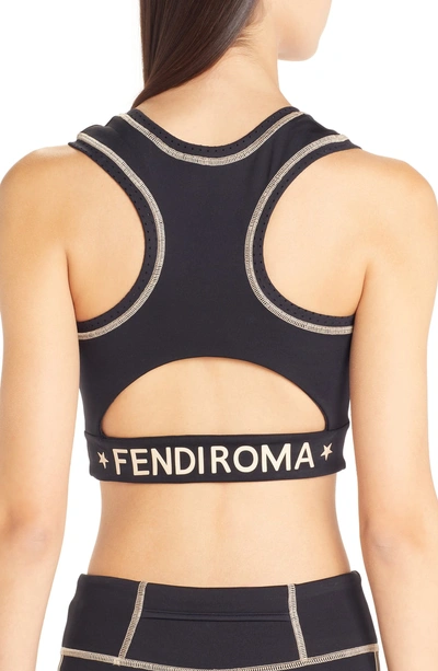 Shop Fendi Logo Side Stripe Sports Bra In Black