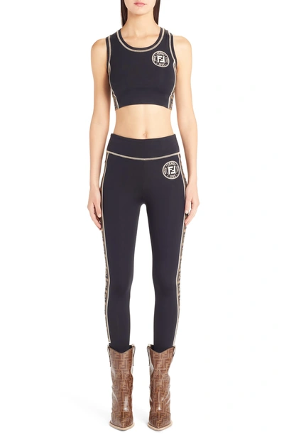 Shop Fendi Logo Side Stripe Sports Bra In Black