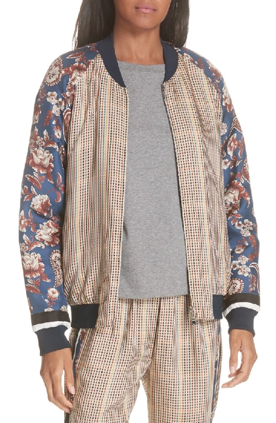 Shop 3.1 Phillip Lim / フィリップ リム Check & Floral Bomber Jacket In Rust/ Brown Multi