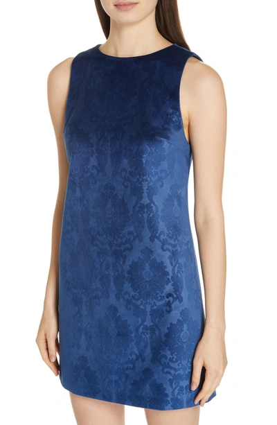 Shop Alice And Olivia Clyde A-line Damask Shift Dress In Indigo
