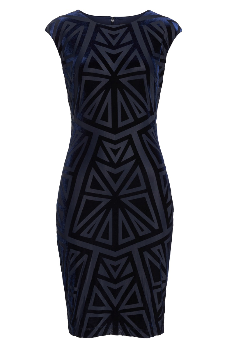 vince camuto velvet jacquard sheath dress