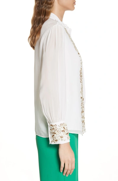Shop Alice And Olivia Beaded Tuxedo Blouse In Off White/ Gold