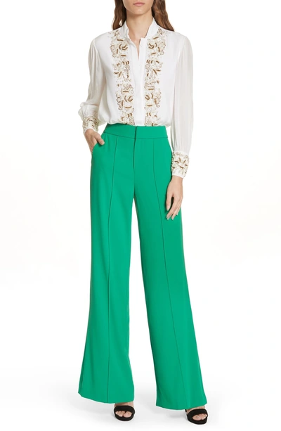 Shop Alice And Olivia Beaded Tuxedo Blouse In Off White/ Gold