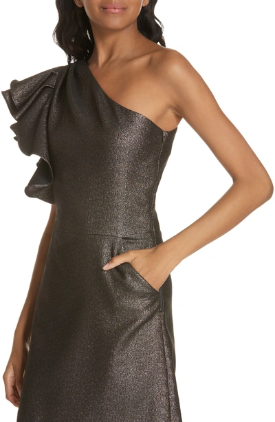 Shop Veronica Beard Ensley Metallic One-shoulder Dress In Bronze
