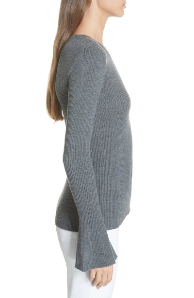 Shop Tory Burch Liv Merino Wool Sweater In Ashed Grey