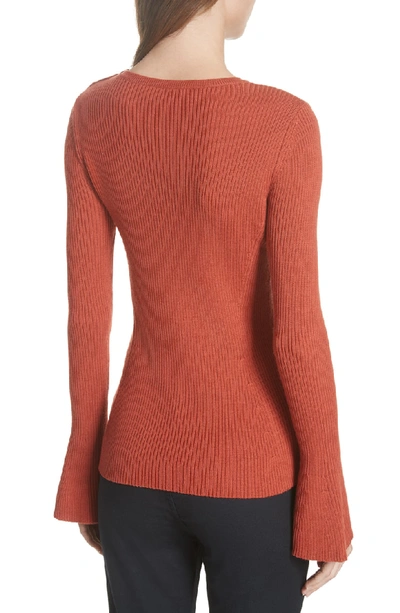 Shop Tory Burch Liv Merino Wool Sweater In Light Rusted Red