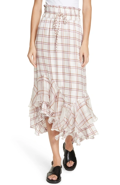Shop Lee Mathews Holly Check Ruffle Skirt In Raspberry