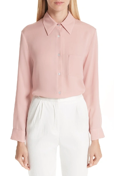 Shop Mansur Gavriel Button Up Silk Blouse In Blush