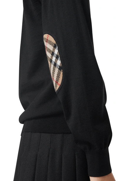 Shop Burberry Dornoch Check Detail Merino Wool Cardigan In Black