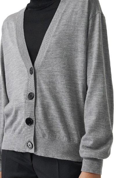 Shop Burberry Dornoch Check Detail Merino Wool Cardigan In Grey Melange