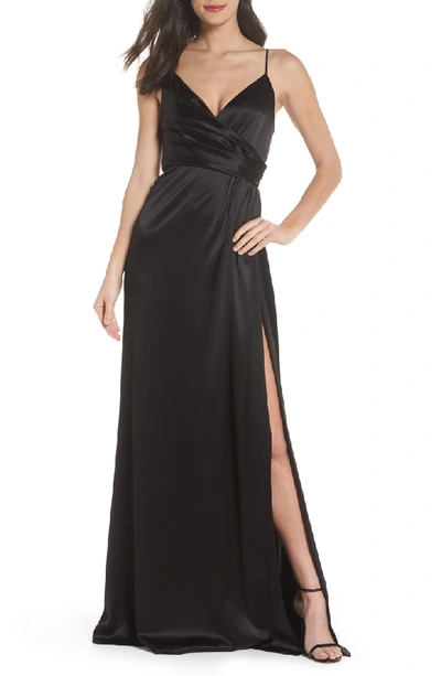 Shop Jill Jill Stuart Faux Wrap Satin Gown In Black