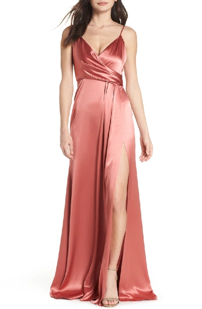 Shop Jill Jill Stuart Faux Wrap Satin Gown In Rosewood