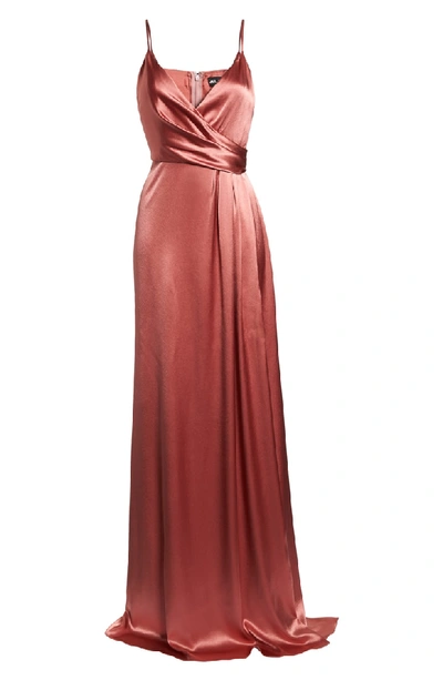 Shop Jill Jill Stuart Faux Wrap Satin Gown In Rosewood