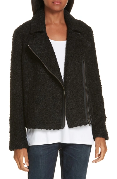Shop Eileen Fisher Alpaca Wool Blend Boucle Moto Jacket In Black