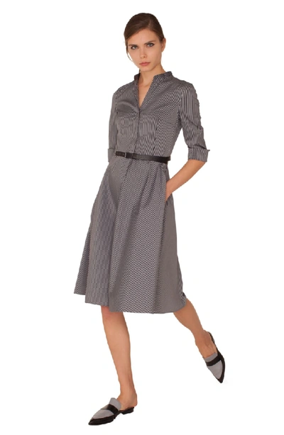 Shop Akris Punto Stripe Cotton Fit & Flare Dress In Black-silver