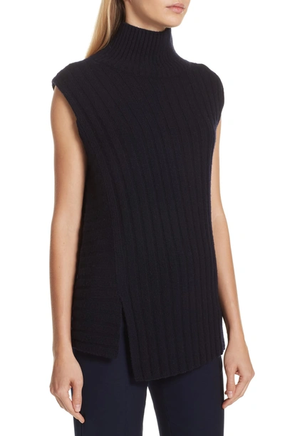 Shop Vince Mixed Rib Wool & Cashmere Sleeveless Sweater In Coastal