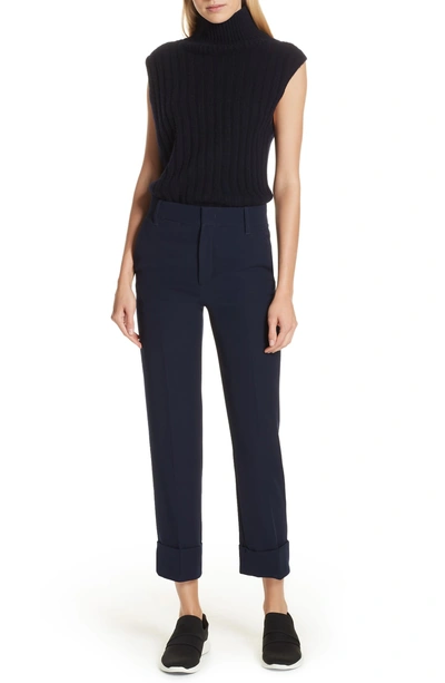 Shop Vince Mixed Rib Wool & Cashmere Sleeveless Sweater In Coastal