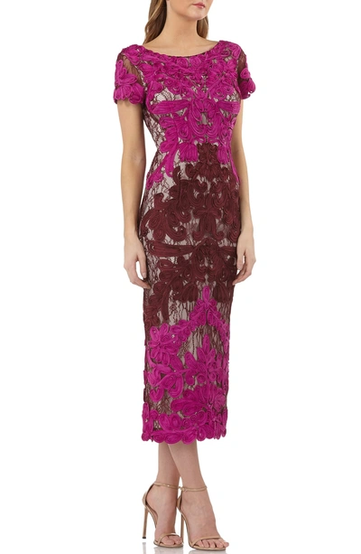 Shop Js Collections Soutache Lace Midi Dress In Magenta/ Cabernet