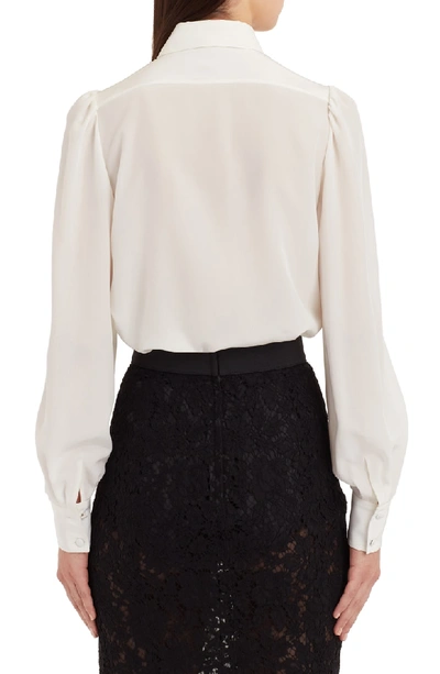 Shop Dolce & Gabbana Bow Neck Silk Crepe De Chine Blouse In White