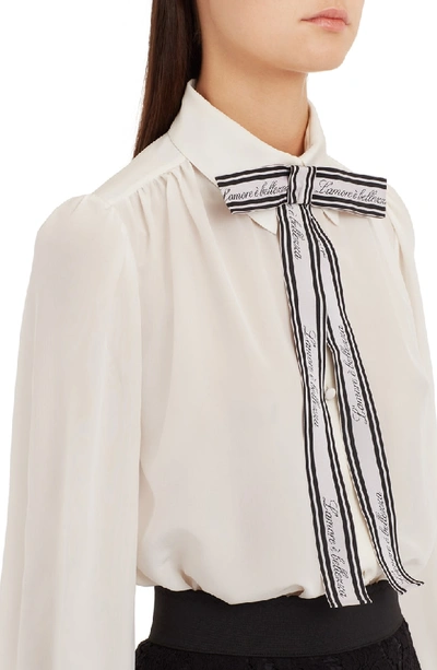 Shop Dolce & Gabbana Bow Neck Silk Crepe De Chine Blouse In White