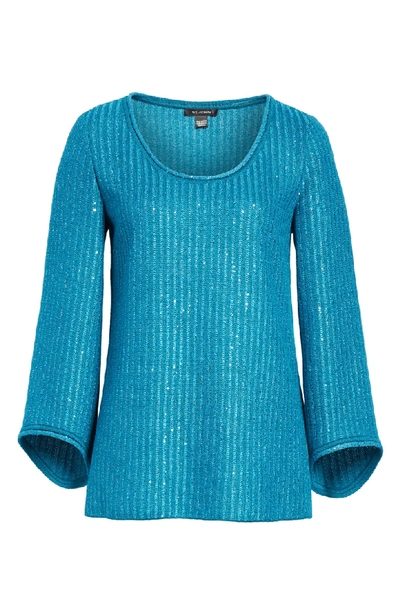 Shop St John Sequin Rib Knit Sweater In Cerulean