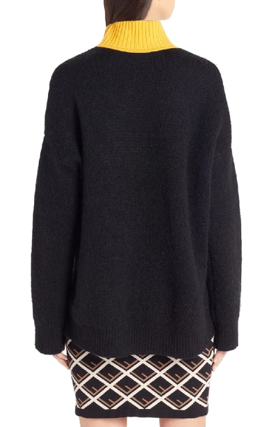 Shop Fendi Sport Logo Wool & Cashmere Turtleneck Sweater In Black
