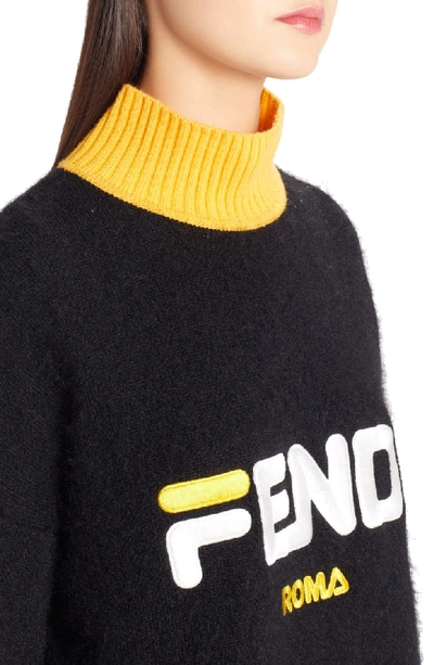 Shop Fendi Sport Logo Wool & Cashmere Turtleneck Sweater In Black