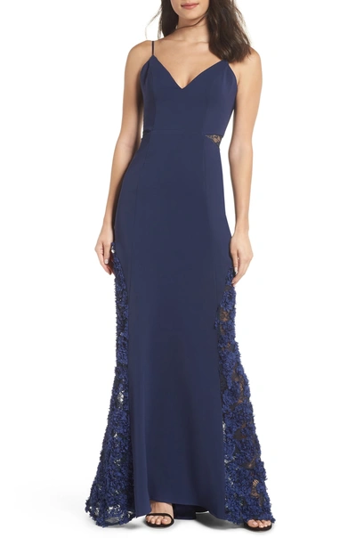 Shop Maria Bianca Nero Shannon Lace Inset Gown In Dark Navy