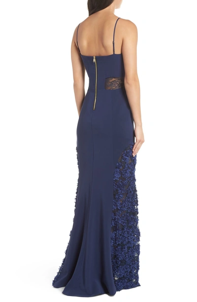 Shop Maria Bianca Nero Shannon Lace Inset Gown In Dark Navy