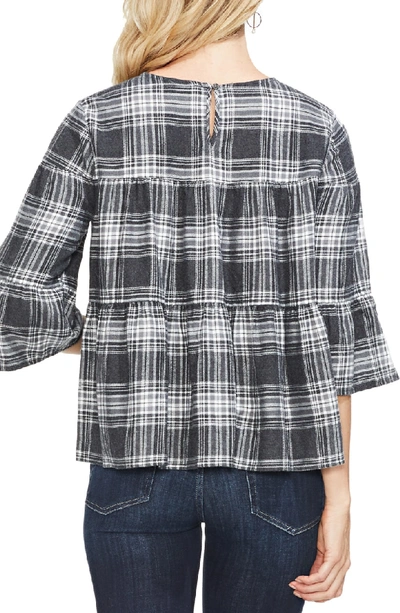 Shop Vince Camuto Brushed Plaid Tiered Ruffle Top In Dark Dove Heather