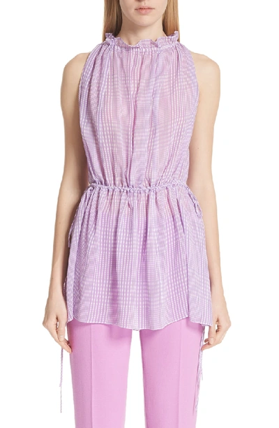 Shop Lela Rose Plaid Silk Chiffon Ruched Top In Orchid