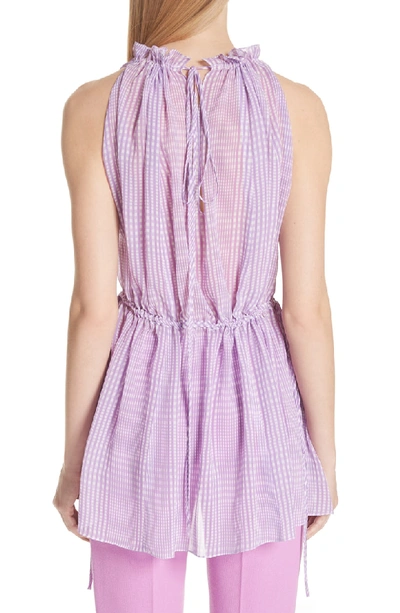 Shop Lela Rose Plaid Silk Chiffon Ruched Top In Orchid