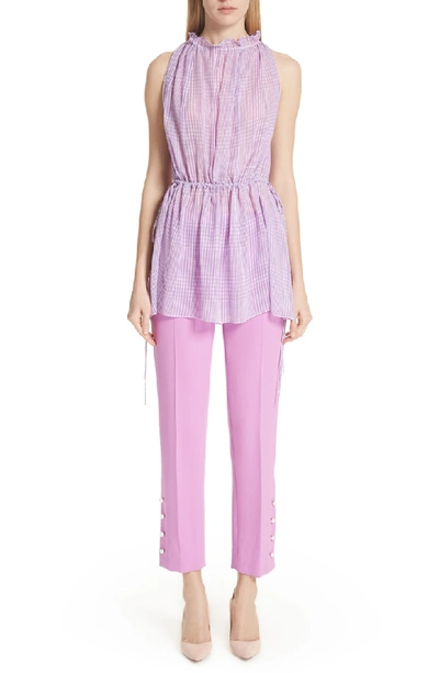 Shop Lela Rose Plaid Silk Chiffon Ruched Top In Orchid