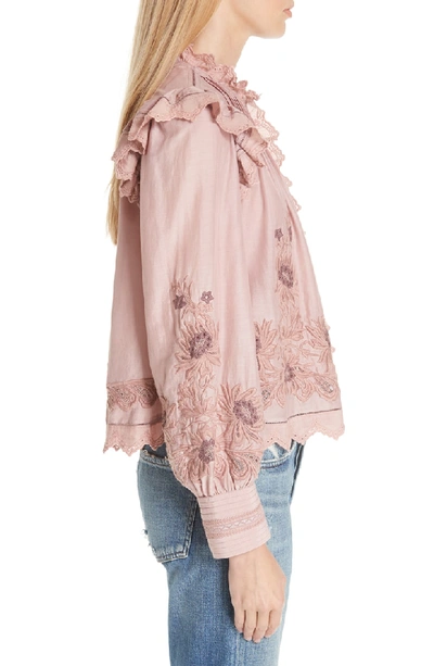 Shop Sea Greta Embroidered Ruffle Trim Blouse In Blush