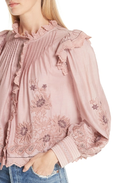 Shop Sea Greta Embroidered Ruffle Trim Blouse In Blush