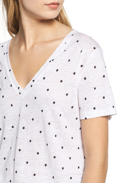 Shop Rails Cara V-neck Slub Knit Tee In White Black Polka Dots
