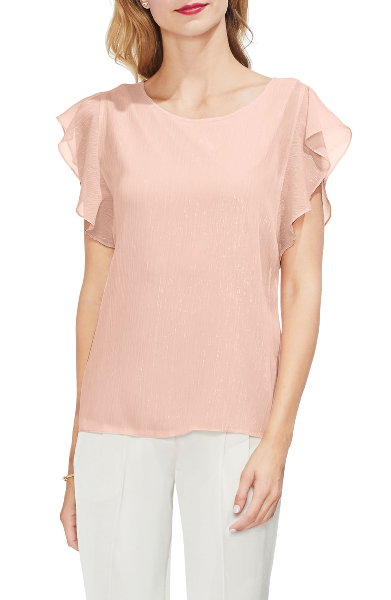 vince camuto long sleeve ruffle lurex top