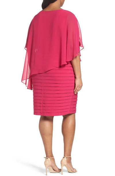 Shop Adrianna Papell Chiffon Overlay Shutter Pleat Sheath Dress In Fuchsia