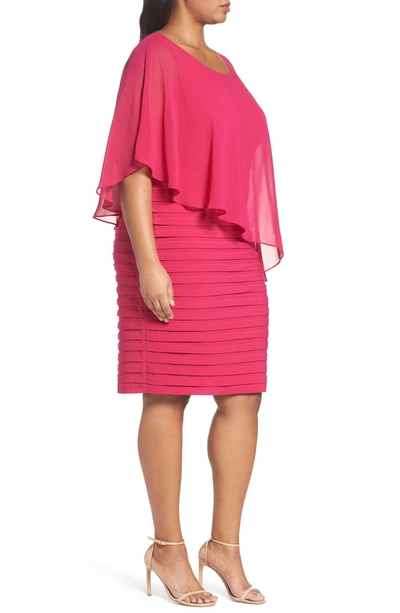 Shop Adrianna Papell Chiffon Overlay Shutter Pleat Sheath Dress In Fuchsia