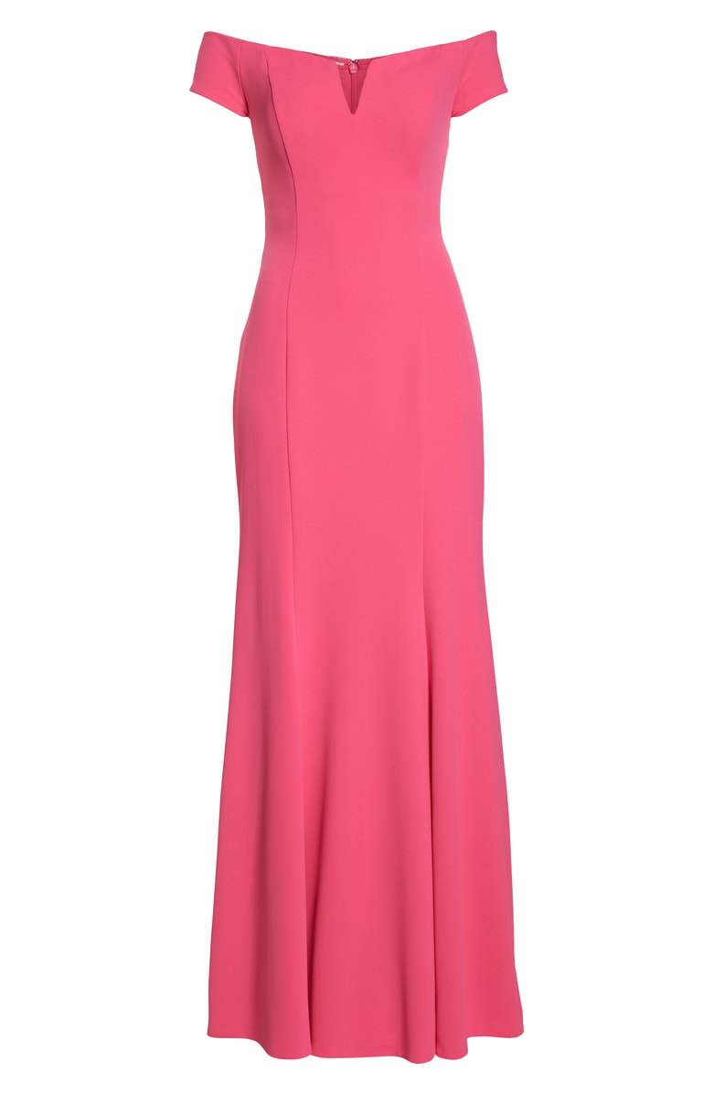 vince camuto notched off the shoulder trumpet gown