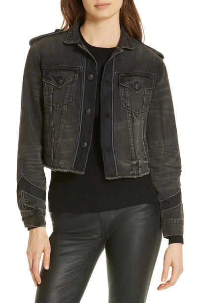Shop Polo Ralph Lauren Embellished Denim Trucker Jacket In Black