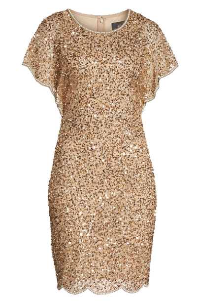 Shop Adrianna Papell Embellished Flutter Sleeve Cocktail Dress In Champagne/ Gold