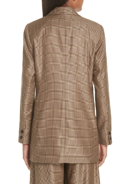 Shop Ganni Double Breasted Check Silk & Wool Blazer In Hazelnut