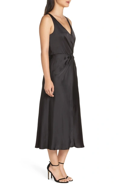 Shop Maggy London Knot Front Satin Dress In Black
