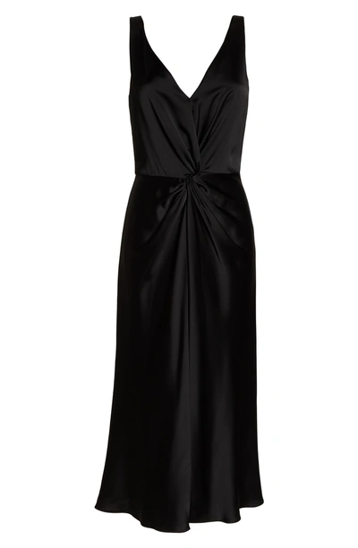 Shop Maggy London Knot Front Satin Dress In Black